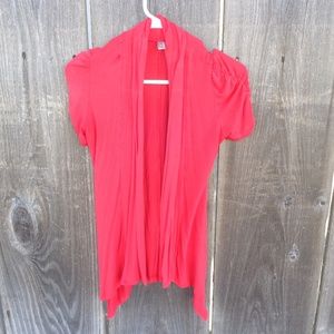 SIMLU WOMENS CARDIGAN RED SHORT SLEEVE MEDIUM